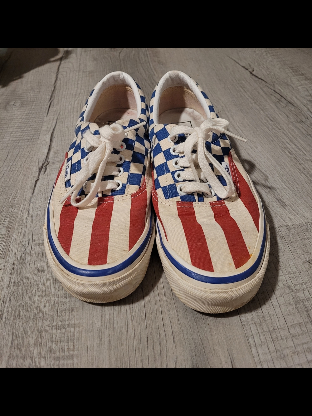 Vans Checkerboard & Stripe Canvas Sneakers - Red, Blue, White